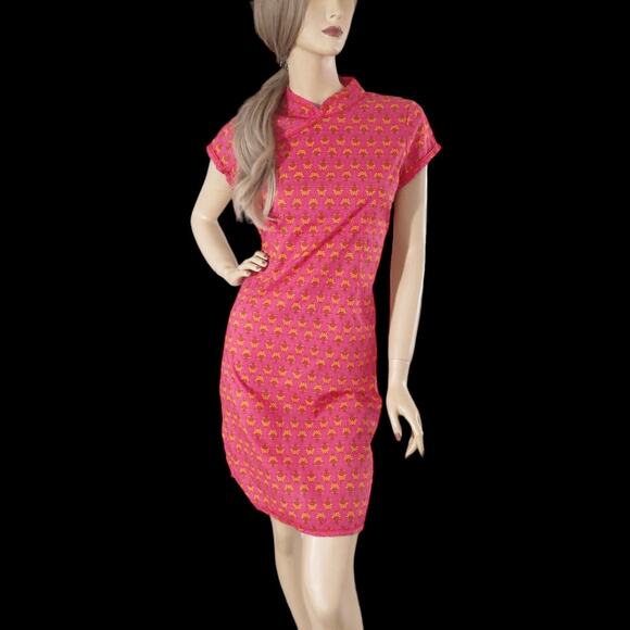 Mitra Pink Lotus Cheongsam Mini Dress‎ M NWT | Asian Inspired Boho Chic - Picture 1 of 10
